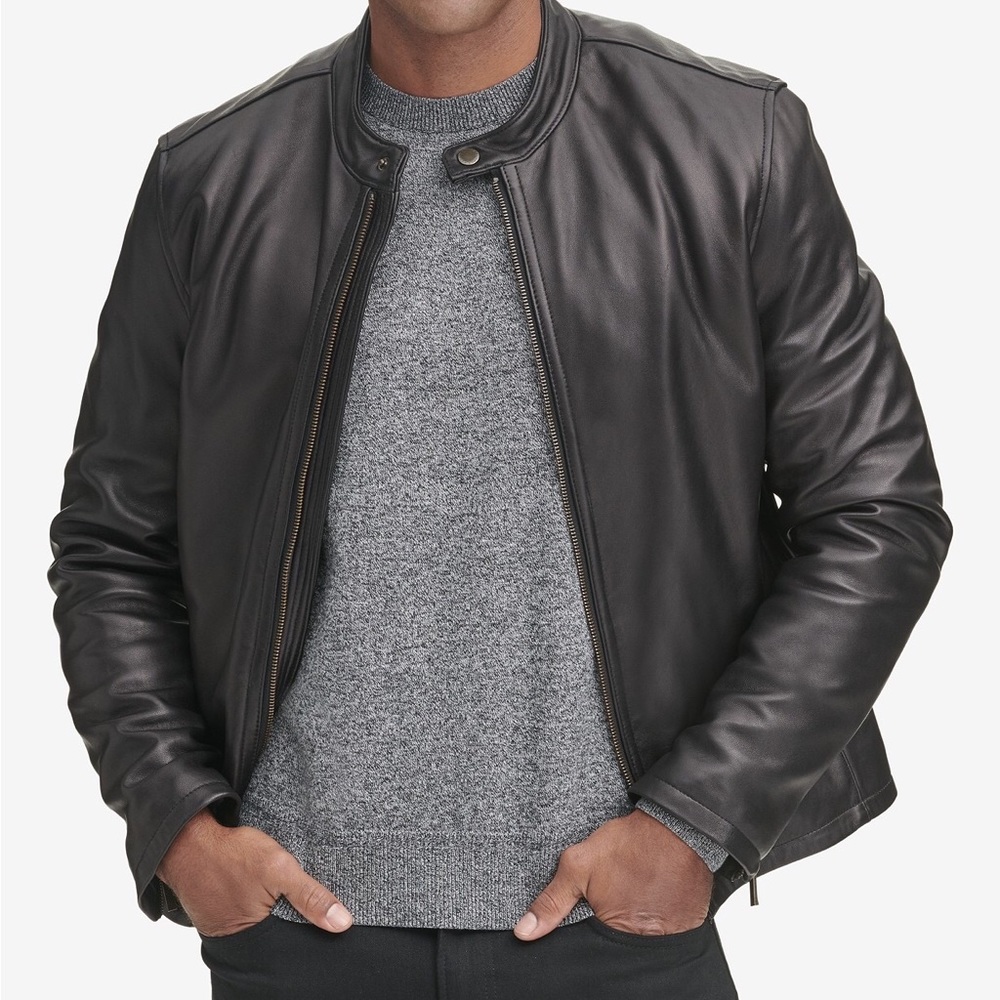 NWT Men’s Cole Haan Black Leather Moto Jacket XL